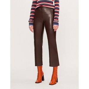 Sandro dark chocolate brown leather kick flare cropped trousers pants size 40